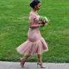 Dusty Pink African Mermaid Bridesmaid Dresses Sexy 2018 Off The Shoulder Tea Length Maid Of Honor Gowns Cheap Short Cocktail Dresses