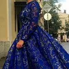 Estilo árabe Mangas largas Vestidos de fiesta Royal Blue Vestidos de cordones 2018 baratos Nuevos vestidos de celebridades elegantes Hola Lo Formal Formal Party