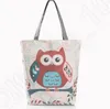 Kvinnor Casual Travel Beach Bag Broderad Floral Handväska Natt Uggla Tryckta Axelväskor Kanfas Birds Lady Shopping Bag Totes