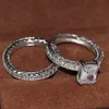 Maat 5-10 Vintage Mode-sieraden 10kt Wit Goud Gevuld Prinses Cut 5a White Topaz CZ Diamond Retro Women Wedding Bridal Band Ring Set Gift