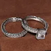 Size 5-10 Vintage Fashion Jewelry 10KT White Gold Filled princess Cut 5A White Topaz CZ Diamond Retro Women Weding Bridal Band Ring Set Gift