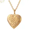 U7 Fotoğraf Çerçevesi Bellek Madalyon Kolye Kolye Gümüş / Altın Renk Romantik Aşk Kalp Vintage Gül Çiçek Takı Kadın Hediye P326
