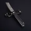 Toppkvalitetskullager Fast Open Flipper Knife Damascus Steel Blade Stone Wash Steels Handle EDC Pocket Knives