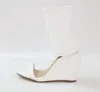 Fashion Leather White New Women Open Toe Ankel Wrap Super High Heel Wedge Sandals Real Pictures 5