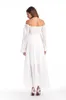 Off The Shoulder Dress avec lanterne manches taille haute couleur blanche en mousseline de soie plage vacances vacances robes d'été pour les femmes