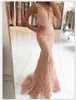 Robe de bal en dentelle rose clair sirène col en V profond boutonné fermeture éclair dos creux appliques ruban perlé robe de soirée robes formelles sur mesure