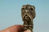 Gammal bronshandskuren skalle staty Cane Walking Stick Head