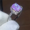 2017 New couple Anniversary ring Pink 5A Opal Cz White Gold Filled Party wedding band rings for women Men Jewelry Gift