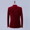 Hombres Vino Chaqueta Blazer de Terciopelo Rojo Traje Chaqueta Burdeos Traje Homme Hombres Blazer de Terciopelo Homme Hombres Desgaste de la etapa floral