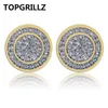 TOPGRILLZ Gold Silver Color Iced Out Cubic Zircon Round Stud Earring With Screw Back Buckle Men Women Hip Hop Jewelry Gifts