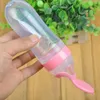 Safe Cute Baby Rice Paste Eating Training Silicone with Spoon Bottle Infant's Complementary Food Squeeze Bottle Milk Juice Bottles 90ml