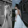 Abiti da sposa Berta a maniche lunghe Boho 2018 Abiti da sposa sexy con scollo a V e applicazioni di pizzo senza schienale A-Line con spacco laterale Abiti da sposa in chiffon bianco da spiaggia