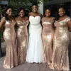 Rose-gold sexy bruidsmeisjes jurken off schouder mouwloze pailletten zeemeermin 2018 prom jurk Zuid-Afrikaanse glamoureuze meid van erejurken