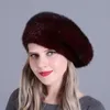 Bérets véritable chapeau de vison tricoté béret avec doublure en laine hiver dame 2023 mode noir blanc gris marron couleur rouge