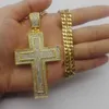 Hip Hop Titanium Rostfritt stål Full Bana Rhinestone Iced Out Bling Male Gold Color Cross Pendants Halsband för män Smycken