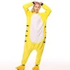 Dräkt vuxens flanell kigurumi gula tiger djur pyjamas unisex onesie kostym för halloween karneval nyårsfest