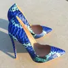 2018 NOUVELLE ARRIVÉE Femmes Chaussures Bleu Serpent Imprimé Sexy Talons Aiguilles 12 cm/10 cm/8 cm Bout Pointu Femmes Pumps33-45 yard