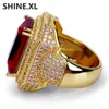 Hip Hop New Design Square Cut Ruby Ring Real Gold Plated Jewelry for Women Fashion Engagement Wedding Ring261a