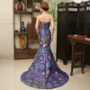 Abito da sposa da sera in stile cinese stile lungo da donna Affascinante Sexy Qipao blu e rosso cheongsam Costume orientale che trascina Abito da festa moderno