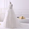 Stunnning Flower girls Abiti Ball Gown pieghe Tulle con pizzo Applique Zipper Back Sweep treno Girls Party Dress