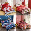 Happy Christmas Quilt Cover + Sheets + 2 * Kuddefodral 4PC / Set Tecknade Barn Barnängar Sats Santa Claus Xmas Deer 3D Print Duvet Cover C5294