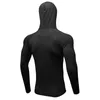 Erkekler Koşu Ceket Cap Hoodie Futbol Formaları Sıkıştırma Fitness Rashgard T-Shirt Gym Vücut Geliştirme Spor Giyim