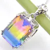 12 pcs lot For Women Rectangle Gradient Rainbow Bi-Colored Tourmaline Gift 925 sterling Silver Necklace Pendants Jewelry 10 14 mm274y