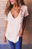 여자 티셔츠 v 넥 섹시 레이저 불타는 꽃이 빈 아웃 캐주얼 플러스 사이즈 크기 s-3xl 짧은 슬리브 유로펜 아메리칸 패션 탑