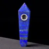 Grosso Royal Lapislazzuli naturale Gemma Pietra Bacchetta di cristallo di quarzo + Filtro in metallo Pipa da fumo Intagliato Punto blu Obelisco Pietra preziosa Pipa da tabacco