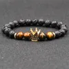 Crystal Imperial Crown Charms Tiger Eye Black Lava Stenpärlor DIY Aromaterapi Essential Oil Perfume Diffuser Pulsera Armband