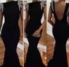 Black Mermaid Evening Dresses Bateau Capped Sequins Beads Backless 2018 Prom Klänningar Lång Real Images Billiga Party Dresses Vestidos De Fiesta