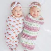 Xmas jul spädbarn nyfödd baby swaddling uppsättning blomma tryck filt nyfödd santa claus sovsäck med huvudband eller hatt 2pcs / set c5503