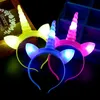 Novità Illuminazione Glow LED Unicorno Fascia Shinning Hairband Party Rave Giocattolo luminoso lampeggiante Tornante Per Halloween Natale compleanno Cheer Up Head Bands favore