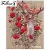 Fullcang DIY Full Square Diament Haft Red Flowers and Deer Diament Malowanie Cross Stitch Zestawy Mosaic 5D Robótki D556