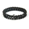 Hot Sale Jewelry Wholesale 10 Sets /lot 6mm Natural Black Onyx Stone beads Top Quality Black Cz Skull Beaded Bracelets