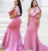 Afrykańska Syrenka Druhna Dresses One Shoulder Bow Aplikacje Plus Size Wedding Guest Dress Satin Long Plus Size Maid of Honor Dress
