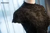 Czarne gotyckie suknie ślubne Wysokie kołnierz Casamento Vintage Suknie ślubne błyszczące aplikacje z koralikami Vestido de novia