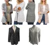 Ny 2018 Höst ytterkläder Kvinnor Långärmad Striped Printed Cardigan Casual Armbow Patchwork Stickad oregelbunden tröja plus storlek