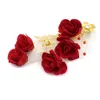 Vintage Handmade Red Rose Hair Clip Golden Leaf Rhinestones Flower Headpiece Bridal Wedding Accessories262N