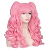 ColorGround peluca larga y rizada para cosplay con 2 coletas Pink015897329