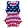 Baby American flag print Pagliaccetti infantili senza maniche a righe Tute 2018 estate Boutique bambini Vestiti da arrampicata con fascia 2 pezzi / set C4069