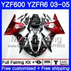 Body For YAMAHA YZF600 YZF R6 03 04 05 YZFR6 03 Bodywork 228HM.0 YZF 600 R 6 YZF-600 YZF-R6 2003 2004 2005 Fairings Kit Red flames black