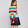 여자 무지개 풀오버 스웨터 펨메 라운드 목 체내 호랑이 사랑하는 화려한 줄무늬 긴 소매 스웨터 겨울 니트