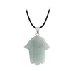 Rose Quartz Cute Healing Crystal Hand Necklace For Women Men Evil Eye Hamsa Hand Fatima Pendant Chain Hip Hop Jewelry