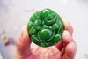 Darmowa dostawa - Piękna (zewnętrzna Mongolia) Jade Ręcznie wyryte z uśmiechem Buddy (Amulet) Powodzenia. Okrągły naszyjnik wisiorek