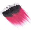 Ombre dritto 1B / Hot Pink 13x4 chiusura frontale in pizzo pieno con 3 pacchi Virgin Indian Ombre Hot Pink capelli umani tessere con Frontals