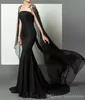 Schiere schwarze arabische schlanke formale Abendkleider Elie Saab Perlen Chiffon mit Cape Prom Party Kleid Festzug Promi Kleid Runway Custom