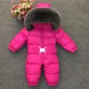 2018 Inverno Vestiti per bambini Toddler Ragazzi Ragazze Tuta Baby Pagliaccetto Duck Down Tute Con cappuccio Collo in vera pelliccia Capispalla per bambini Tuta da neve per bambini