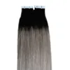 Cinta de color Ombre en extensiones de cabello humano Remy 100g Extensiones de cabello con cinta humana 2.5g por pieza 40 piezas cabello de trama de piel remy ombre plata