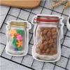 300 stks / partij Herbruikbare Mason Jar Vorm Voedsel Rits Verzegelde Opbergtas Keuken Travel Candy Saver Lekvrije Tassen